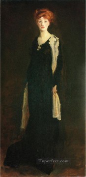  henri - O de negro con bufanda, también conocido como Marjorie Organ Henri, retrato de la Escuela Ashcan Robert Henri